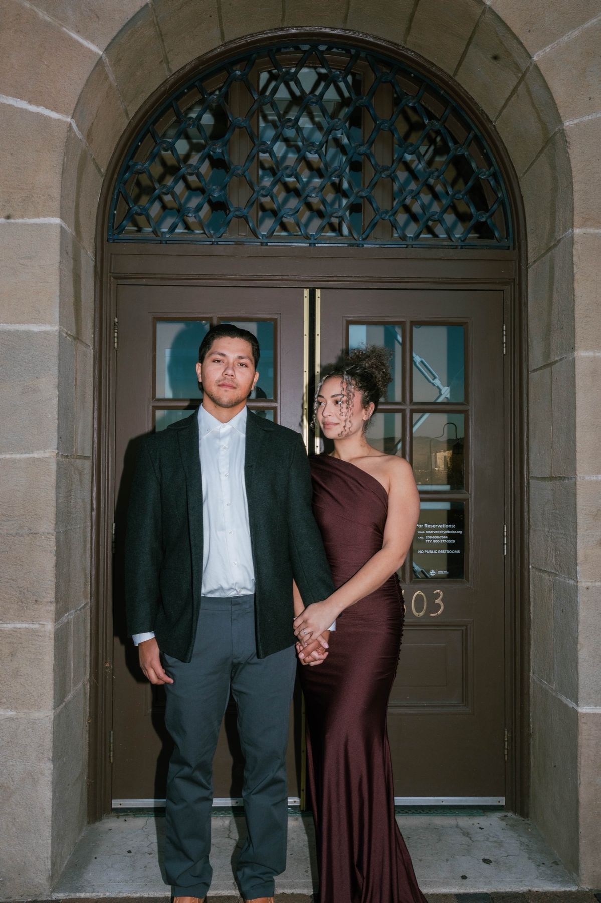 Dressed up at the arched green door